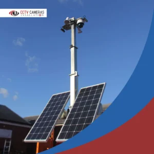 Solar-powered CCTV pole with dual panels and cameras for industrial sites