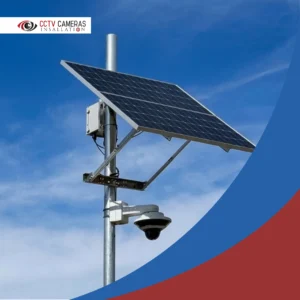 Off-grid solar CCTV pole with panel and dome camera