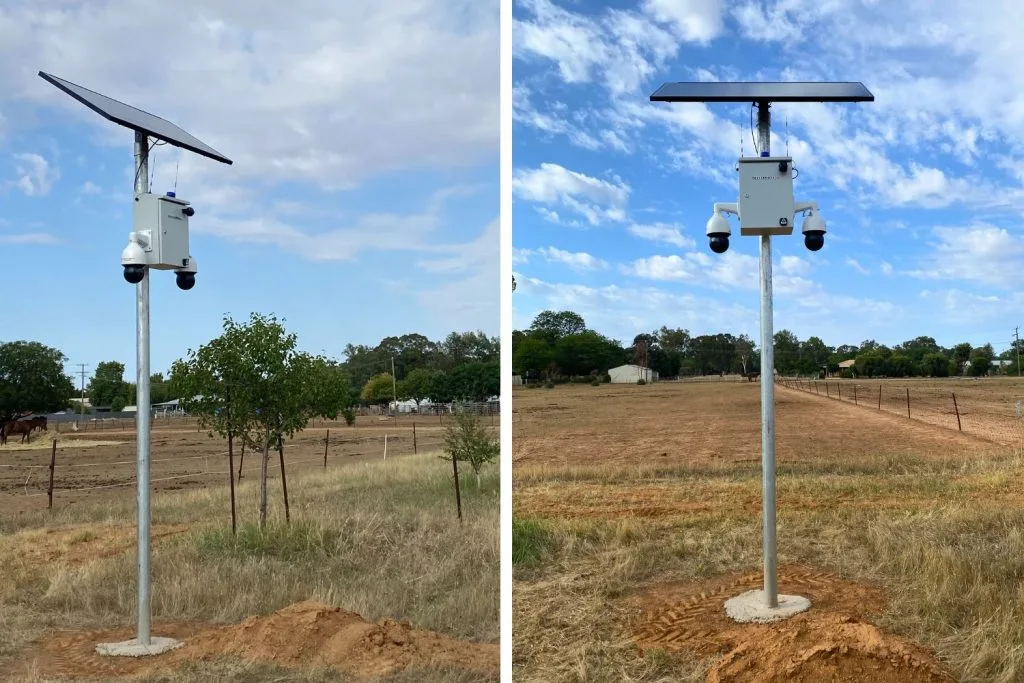 Twin solar-powered solar CCTV cameras