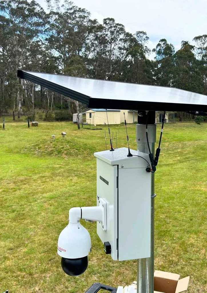 Solar CCTV camera on farm with large panel